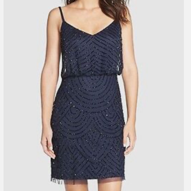 Prom Cocktail Blue Adrianna Papell Navy Beaded Mini Dress 12 Wedding